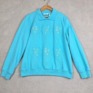 Alfred Dunner Sweater‎ Womens Large Embroidered Ribbon Embellished Knit Pullover
